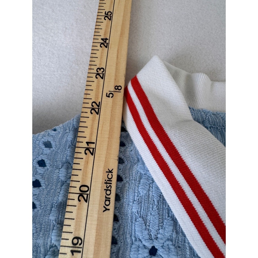 Maeve Blue Eyelet Puff Sleeve Varsity Trim Top Cottagecore Preppy size M - Picture 4 of 6